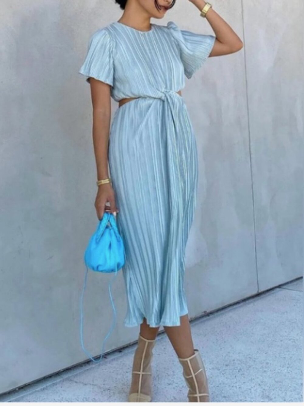 Who What Wear Collection-  *no side cutout* Light blue pleated midi dress